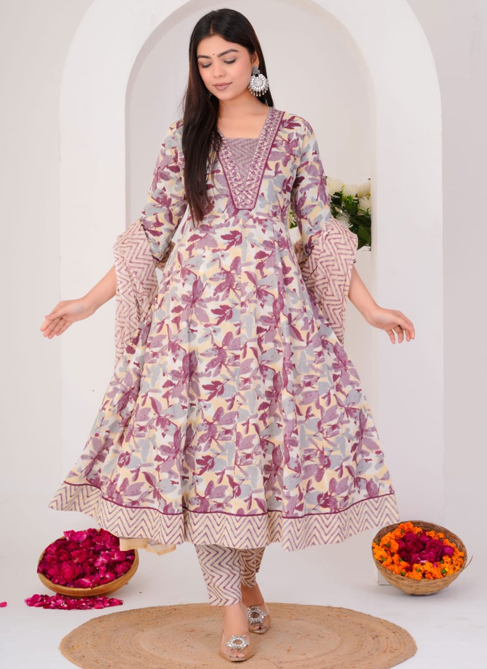 Salwar Suit Foliage Prints Multi Colour Cotton T5704