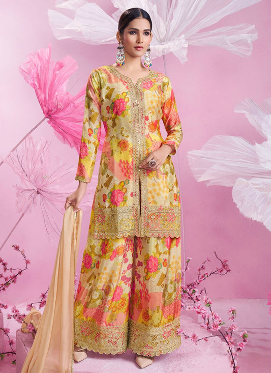 Salwar Suit Embroidered Multi Colour Chinon T5601