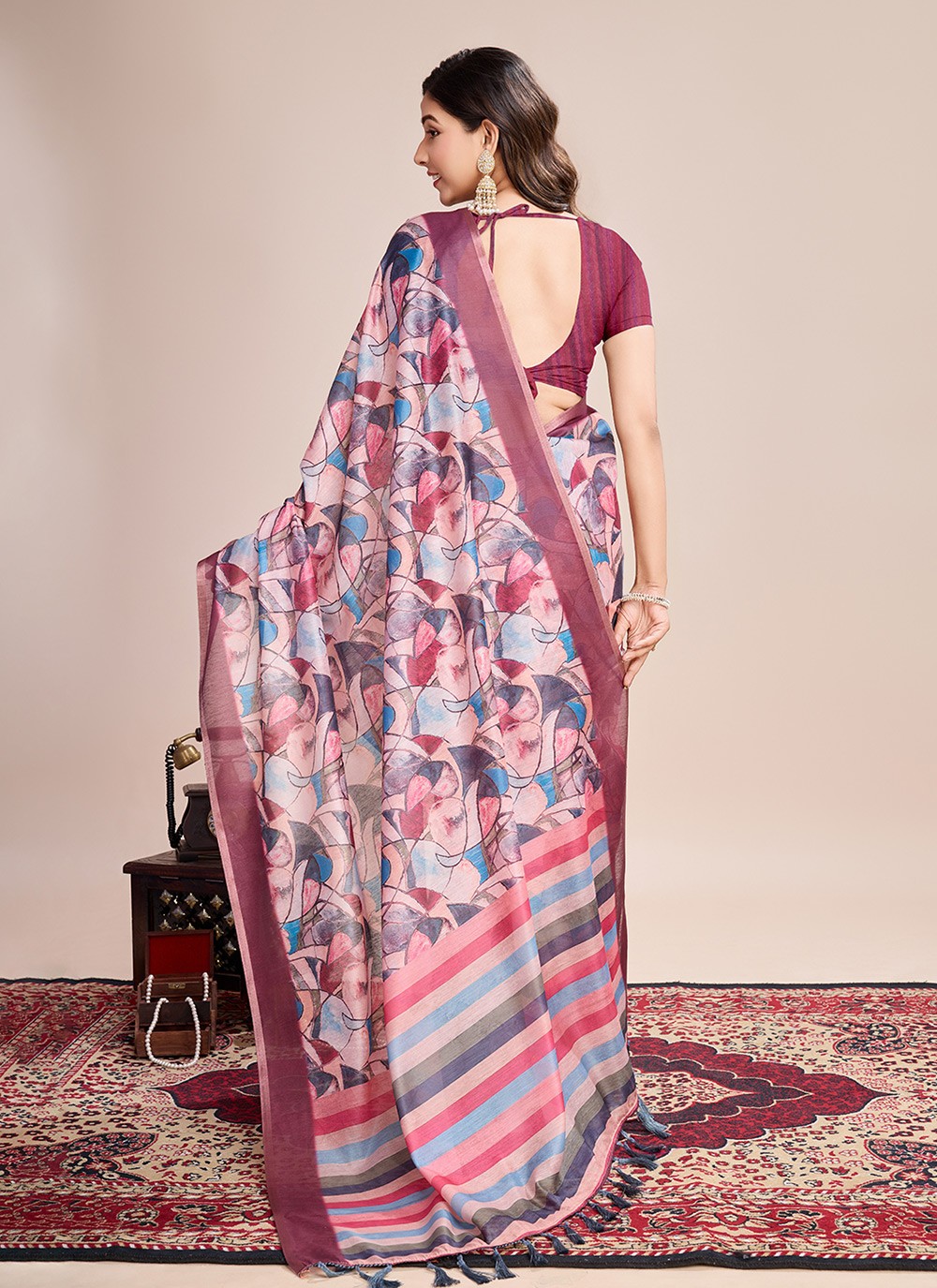 Border Work, Digital Print Linen Saree - S11538