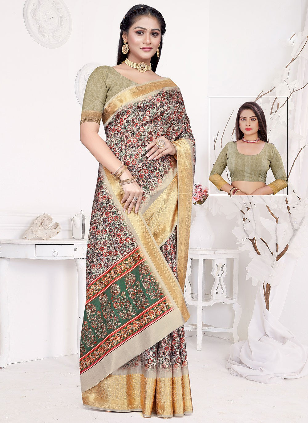 Trendy Digital Print Silk Saree - S4669