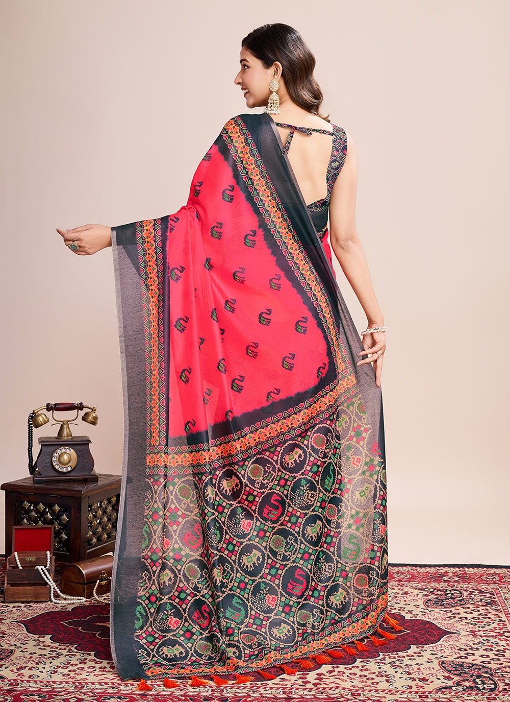 Border Work, Digital Print Linen Saree - S11538