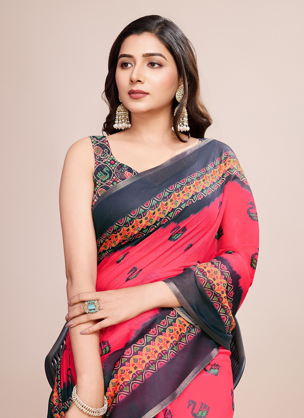 Border Work, Digital Print Linen Saree - S11538