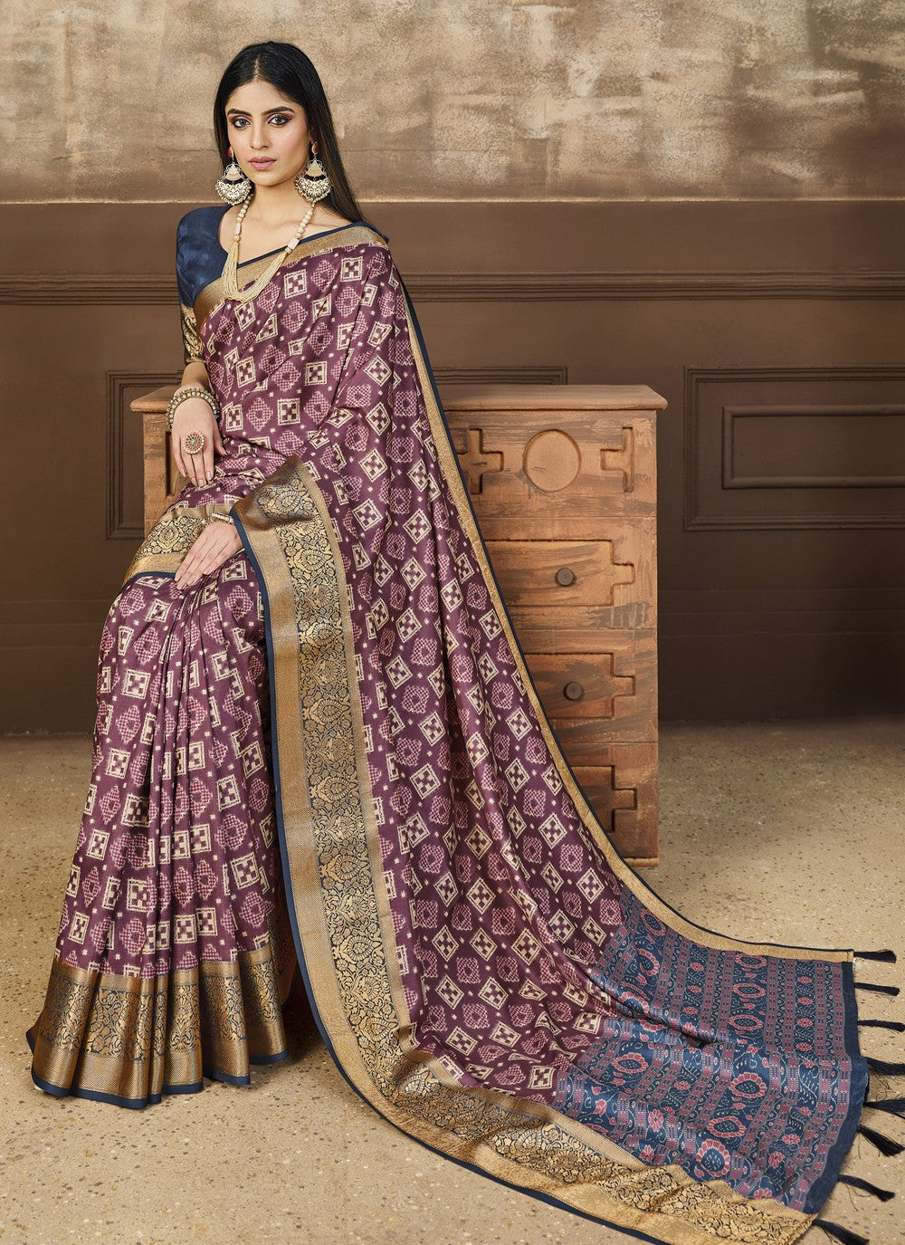 Classic Digital Print Tussar Silk Saree - S4091