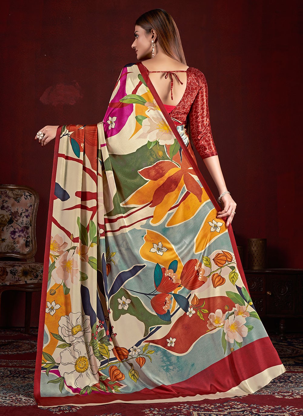 Classic Digital Print Crepe Silk Saree - S7015