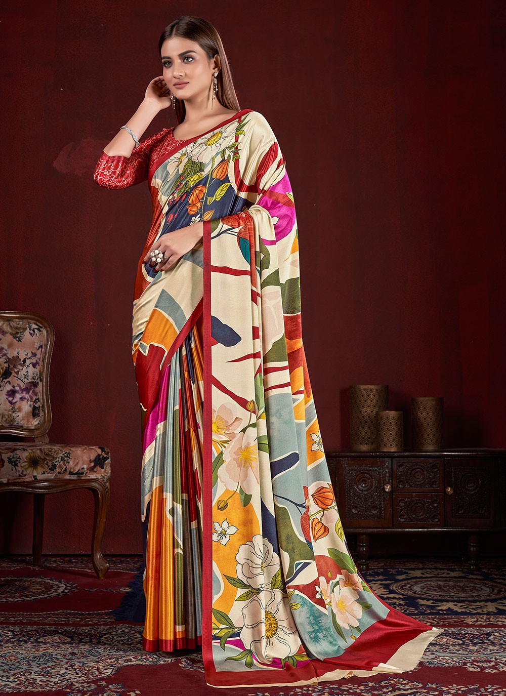 Classic Digital Print Crepe Silk Saree - S7015