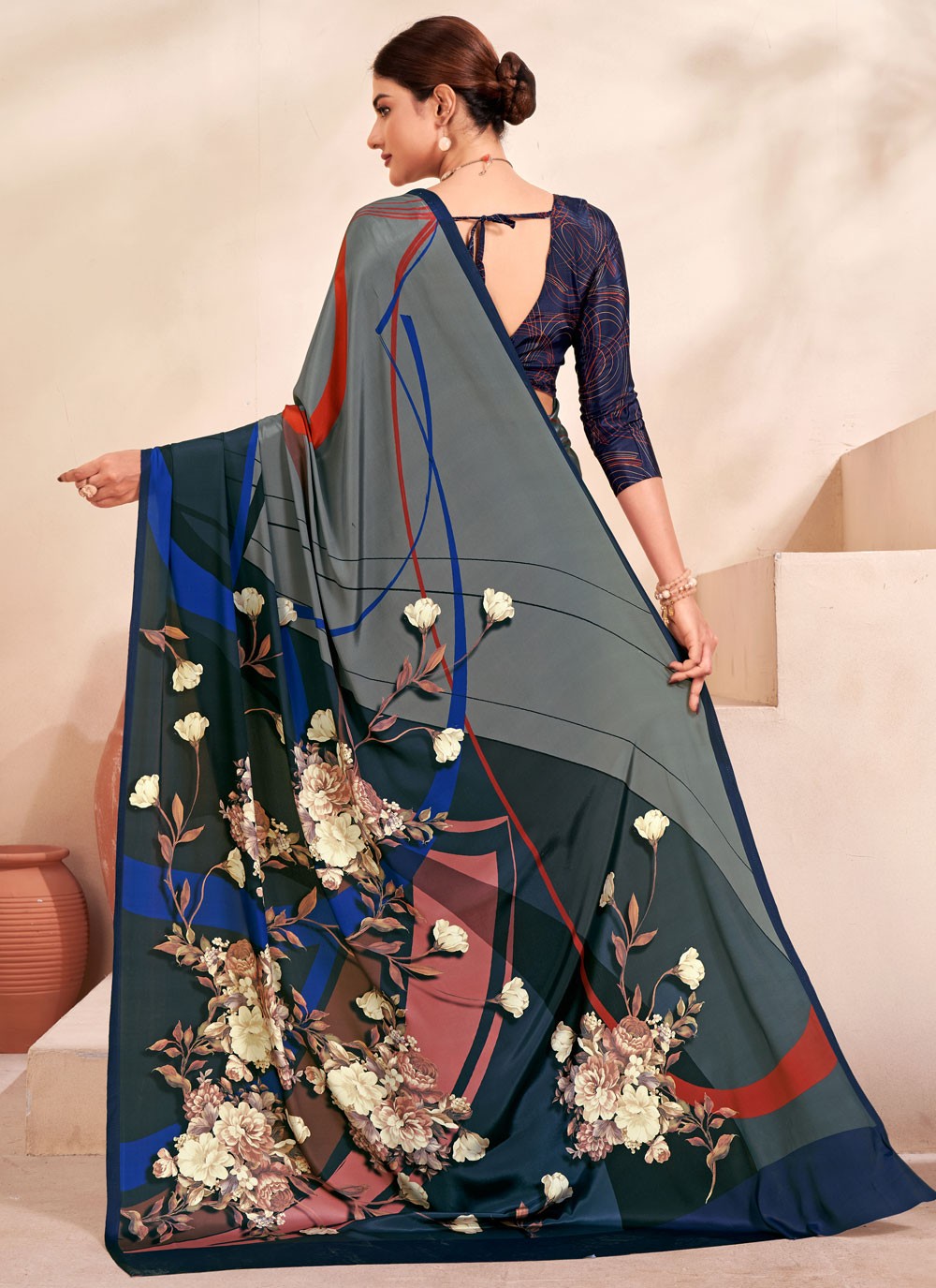 Classic Digital Print Crepe Silk Saree - S7514