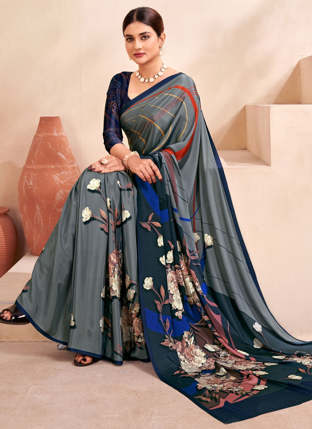 Classic Digital Print Crepe Silk Saree - S7514