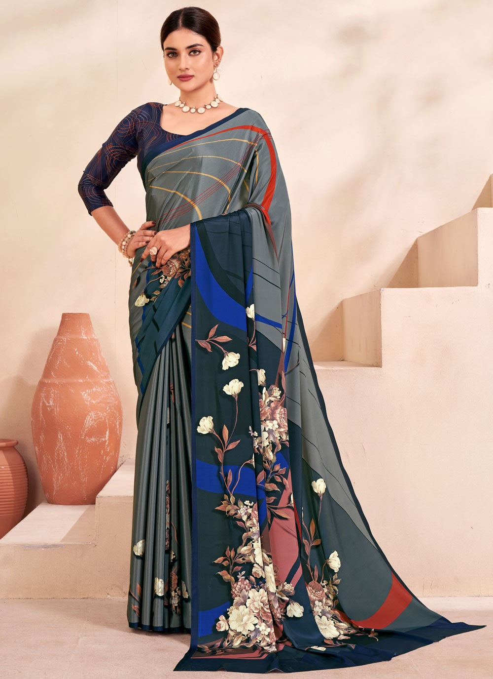Classic Digital Print Crepe Silk Saree - S7514