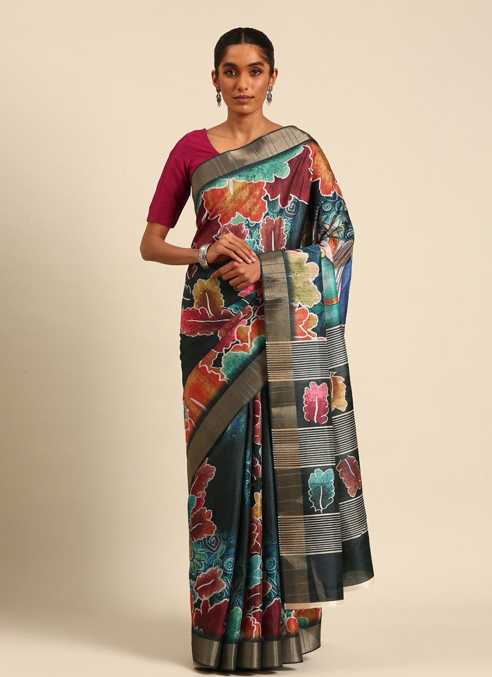Casual Digital Print Cotton Saree - S7458