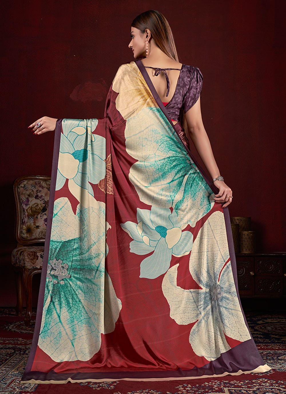 Classic Digital Print Crepe Silk Saree - S7015