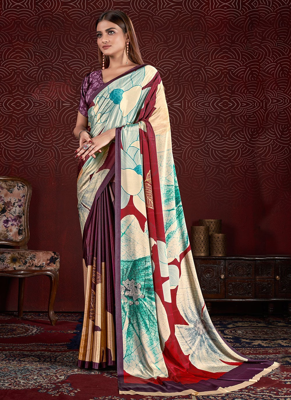 Classic Digital Print Crepe Silk Saree - S7015