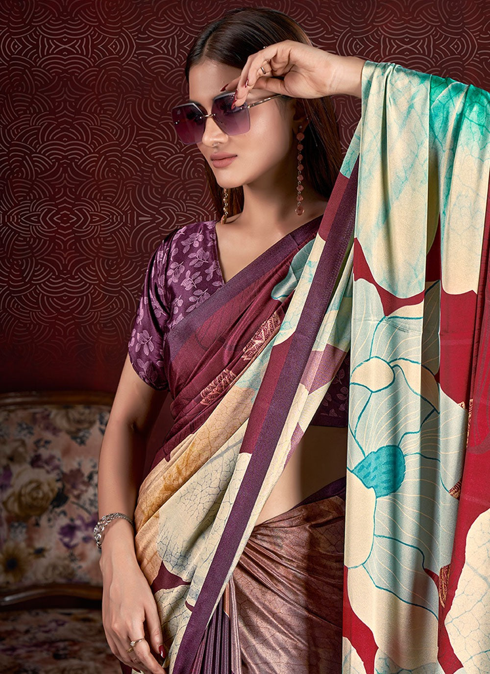 Classic Digital Print Crepe Silk Saree - S7015
