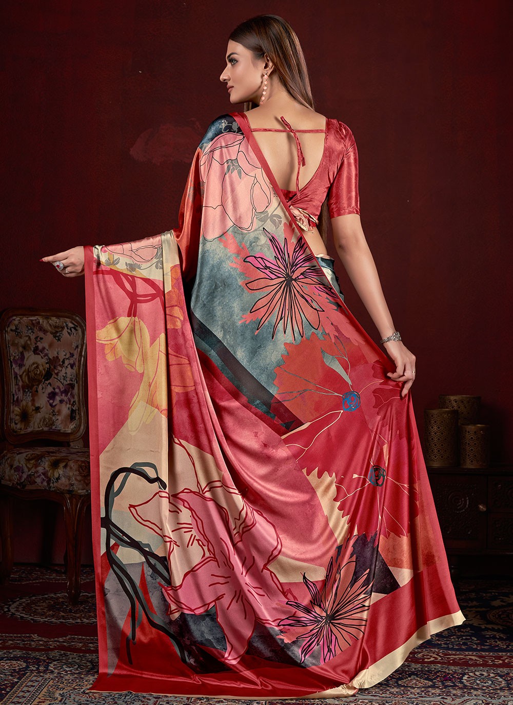 Classic Digital Print Crepe Silk Saree - S7015