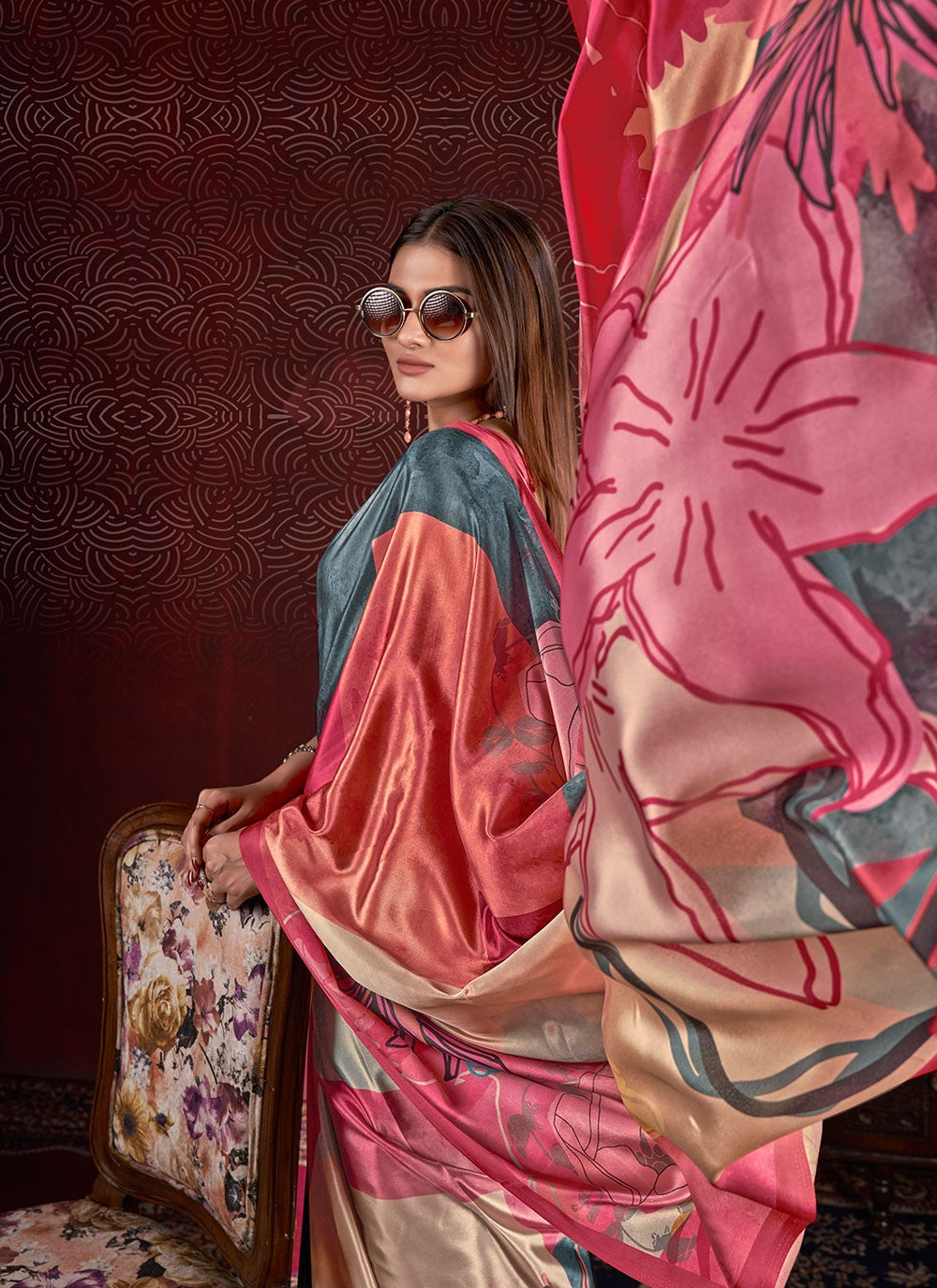 Classic Digital Print Crepe Silk Saree - S7015
