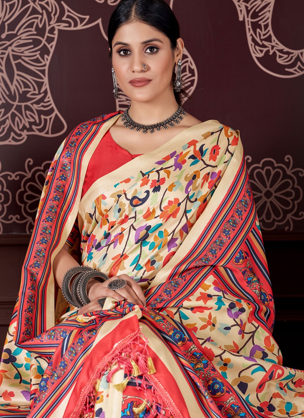 Classic Digital Print Pashmina Saree - S4246