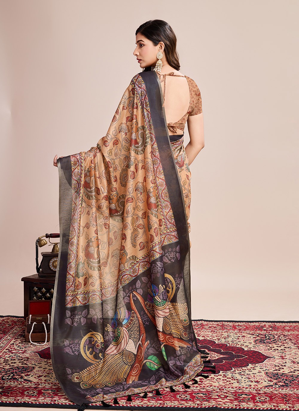 Border Work, Digital Print Linen Saree - S11538