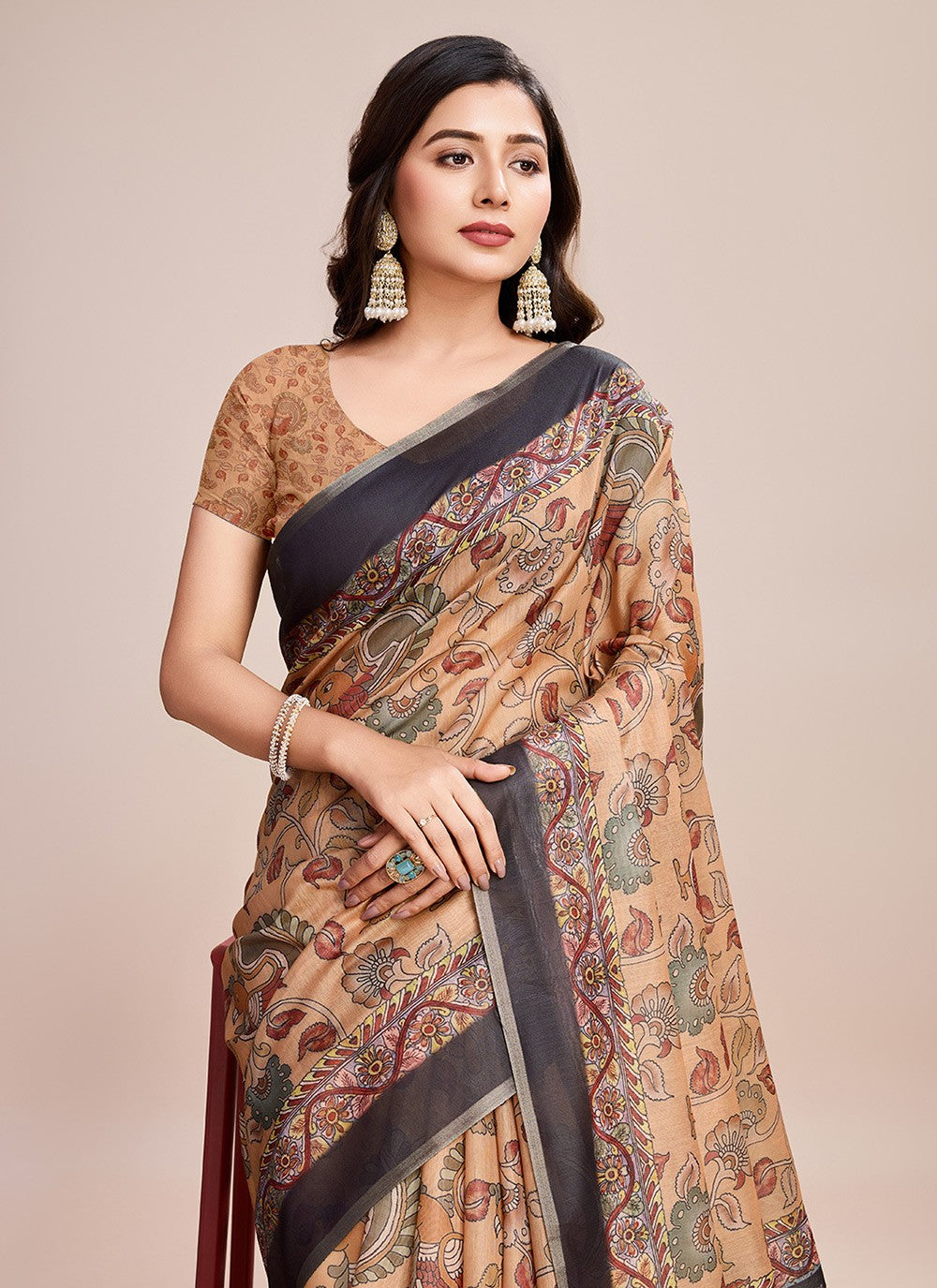 Border Work, Digital Print Linen Saree - S11538