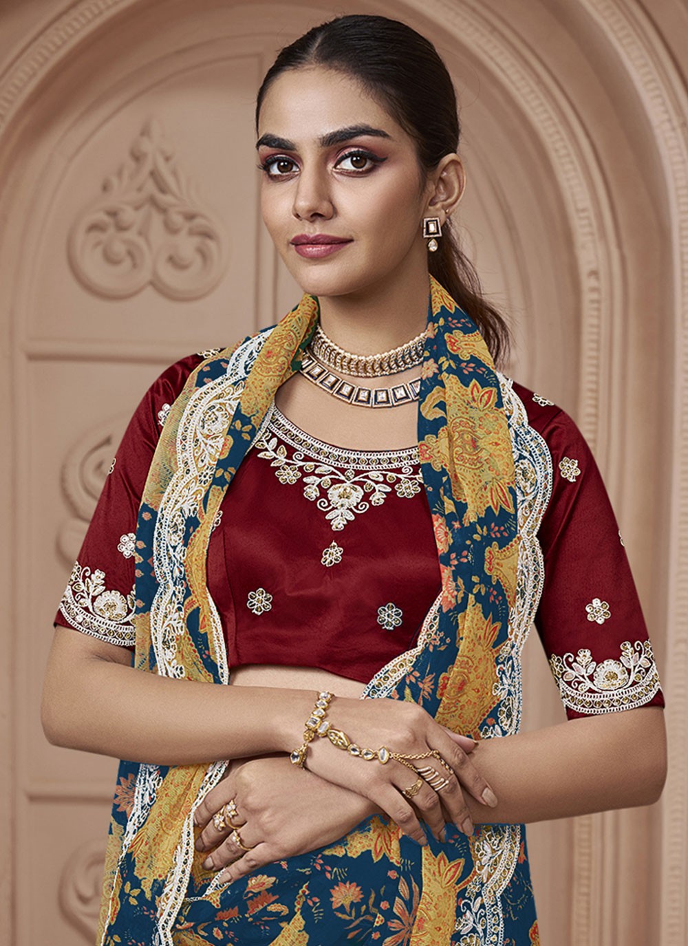 Classic Digital Print Crepe Silk Saree - S5459
