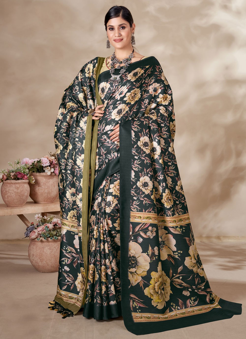 Classic Digital Print Pashmina Saree - S4302