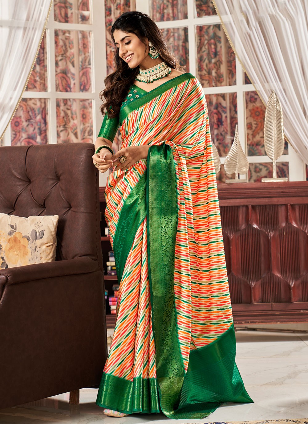Classic Digital Print Satin Saree - S3936