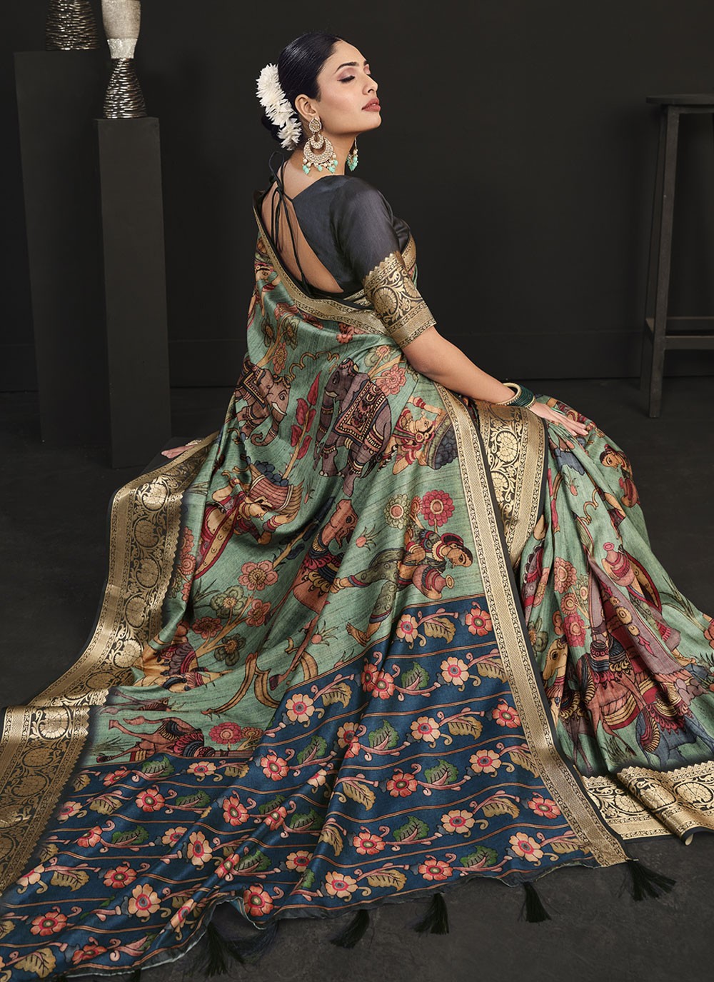 Classic Digital Print Tussar Silk Saree - S4061