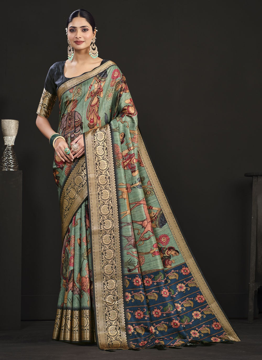 Classic Digital Print Tussar Silk Saree - S4061