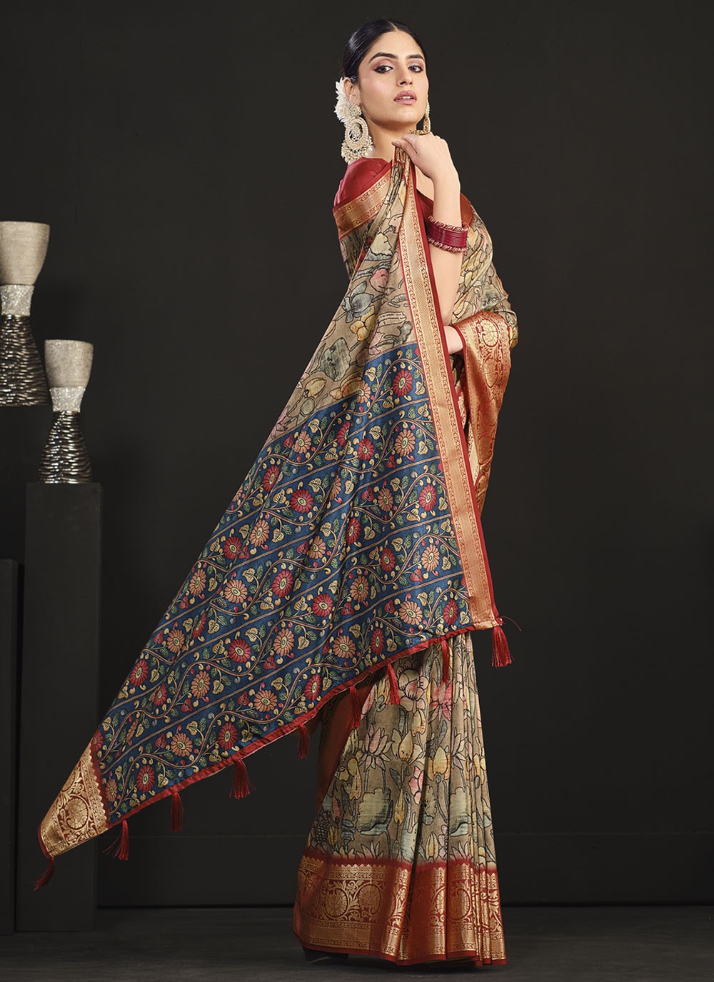 Classic Digital Print Tussar Silk Saree - S4061
