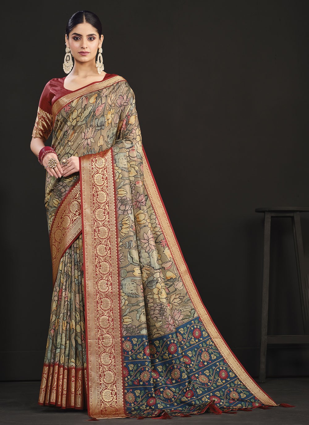 Classic Digital Print Tussar Silk Saree - S4061