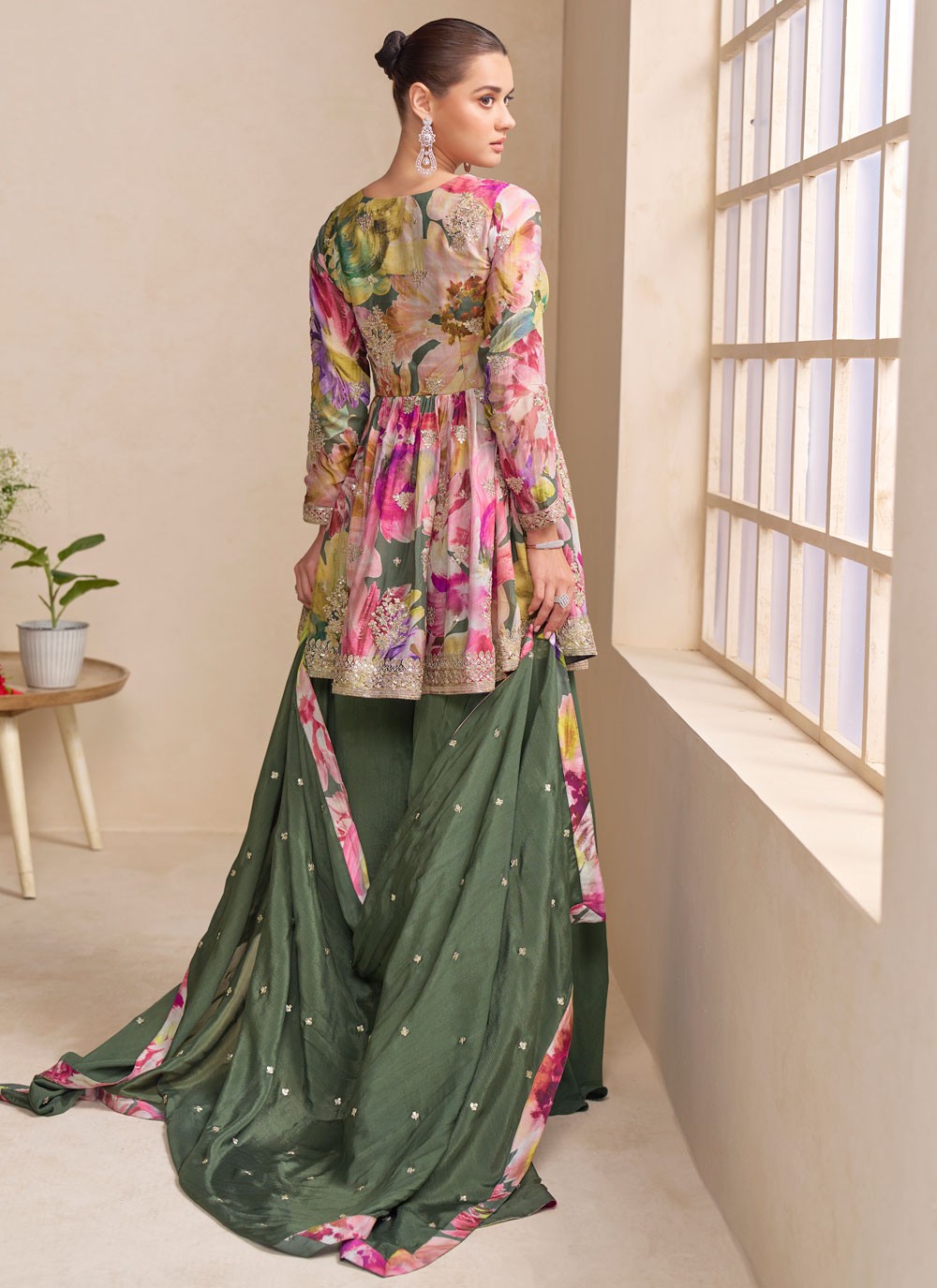 Palazzo Suit Digital Print, Embroidered Multi Colour T8825