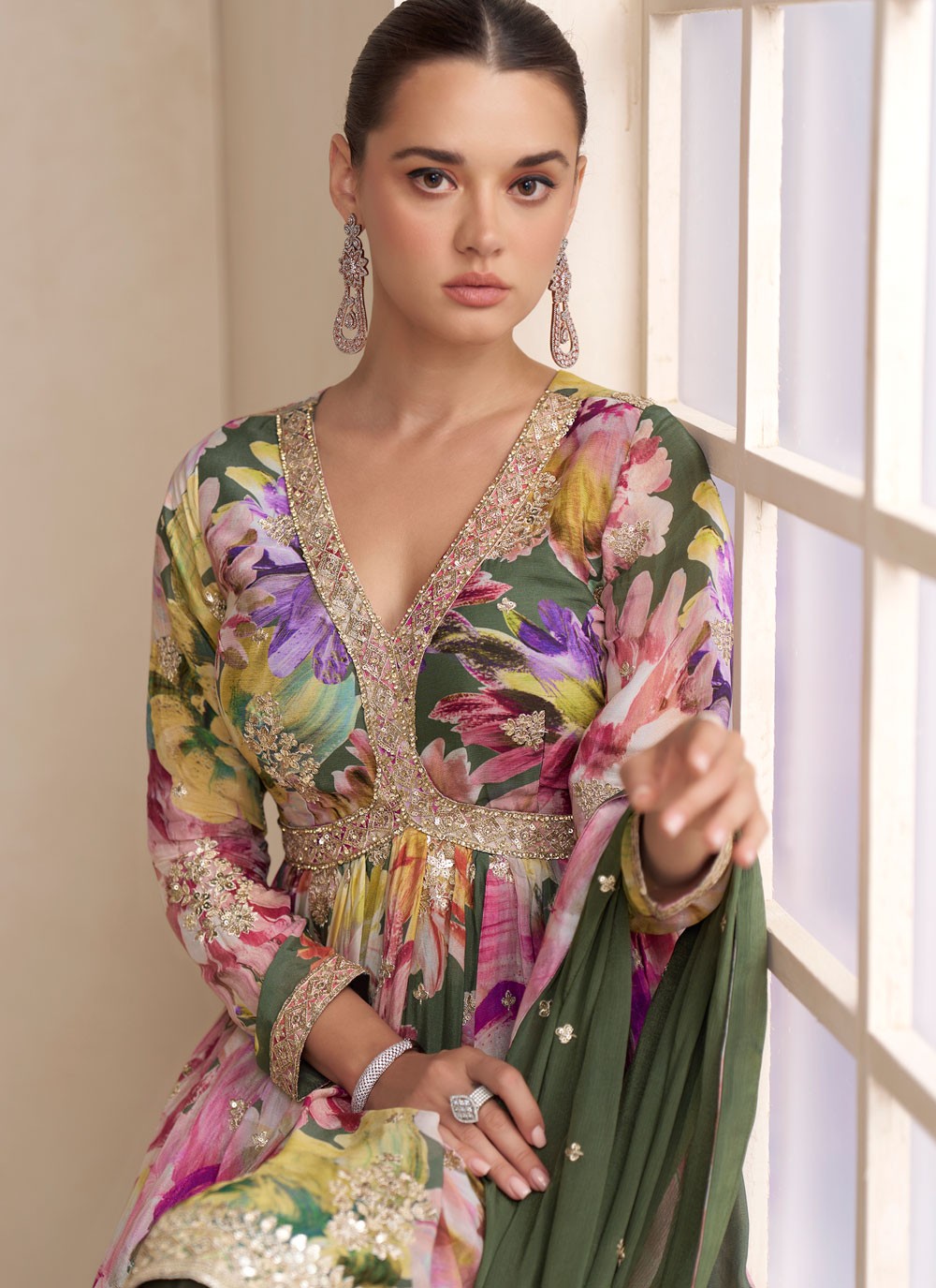 Palazzo Suit Digital Print, Embroidered Multi Colour T8825