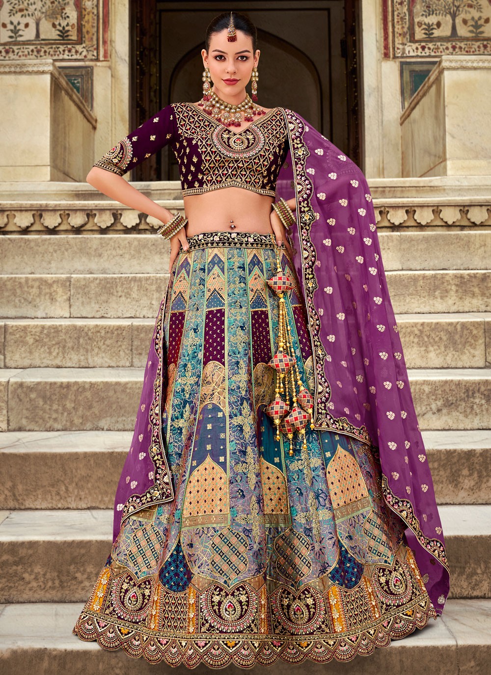 Cord Banarasi Silk A - Line Lehenga - L2683