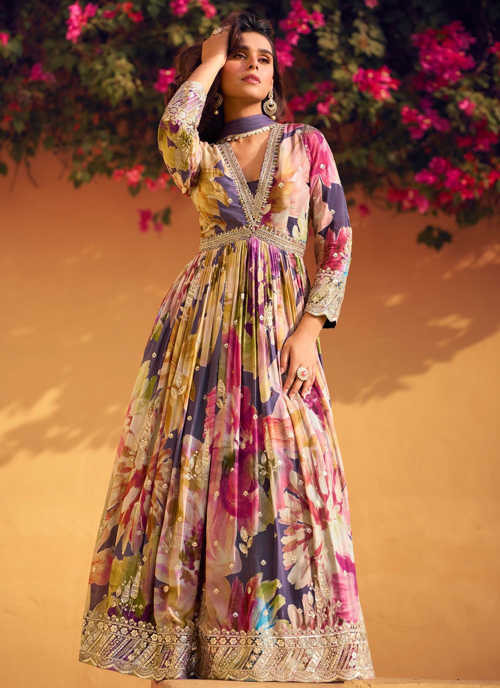 Embroidered Chinon Gown - G1858