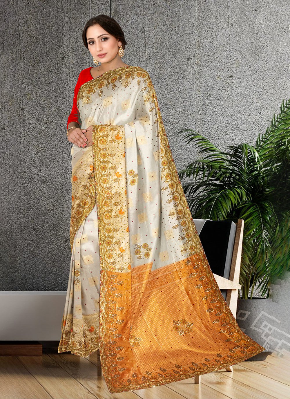 Trendy Embroidered Kanjivaram Silk Saree - S3435