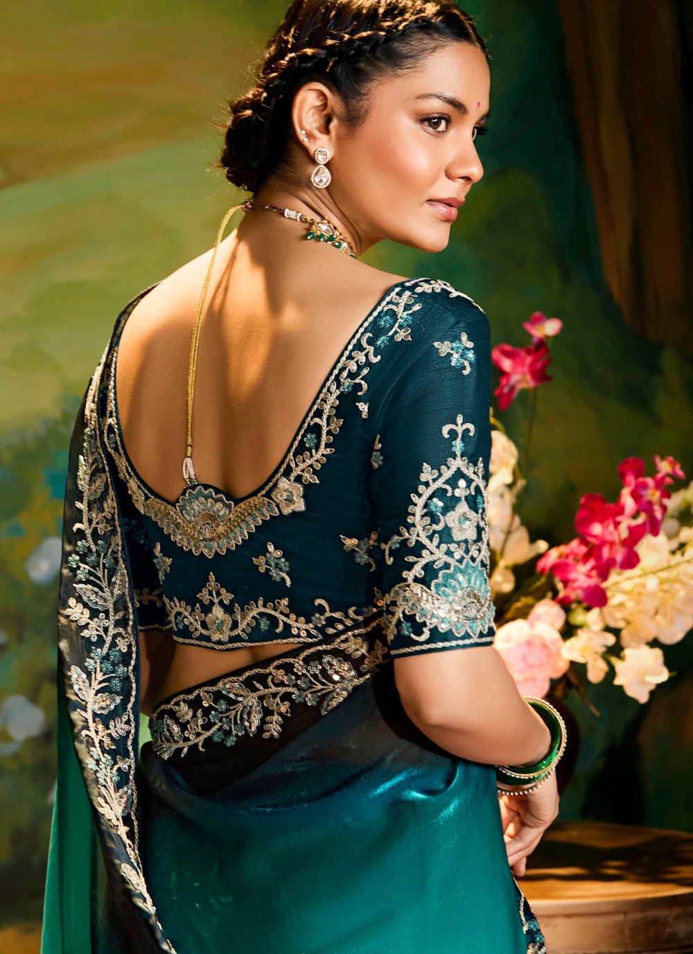 Embroidered Fancy Fabric Multi Colour Classic Saree S15249