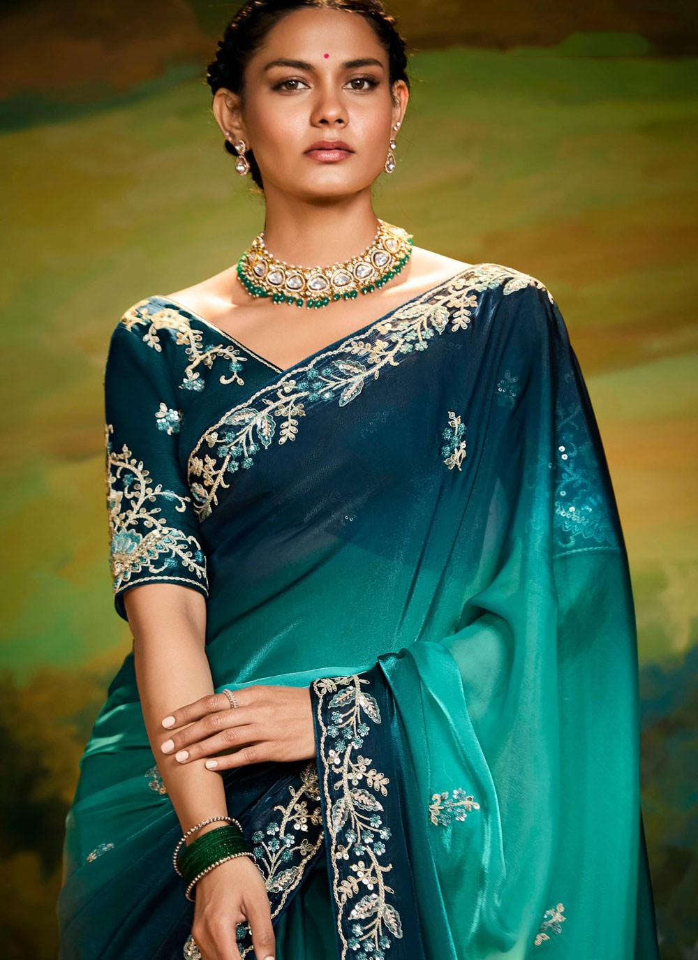 Embroidered Fancy Fabric Multi Colour Classic Saree S15249