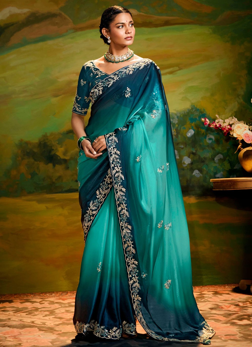 Embroidered Fancy Fabric Multi Colour Classic Saree S15249
