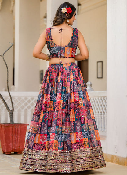 Digital Print Georgette Multi Colour Lehenga - L3315