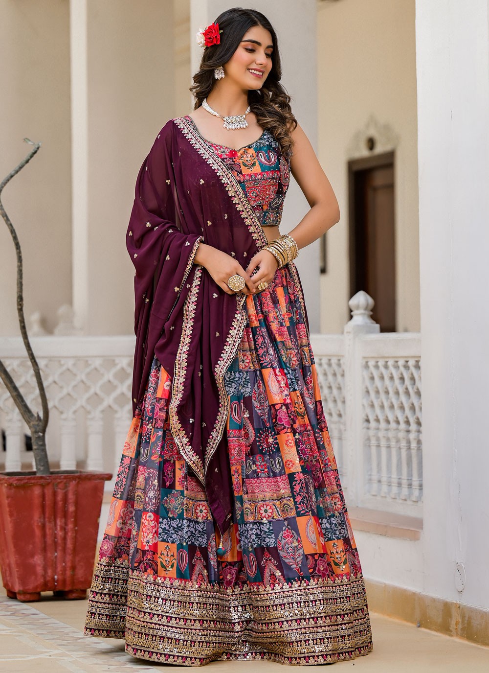 Digital Print Georgette Multi Colour Lehenga - L3315