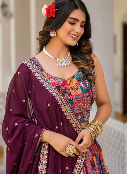 Digital Print Georgette Multi Colour Lehenga - L3315
