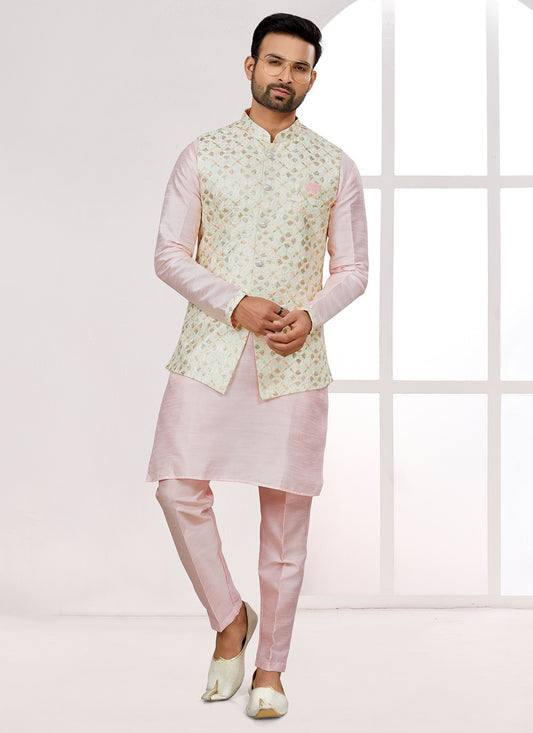 Thread Jacquard Multi Colour Kurta Payjama With Jacket - M6711