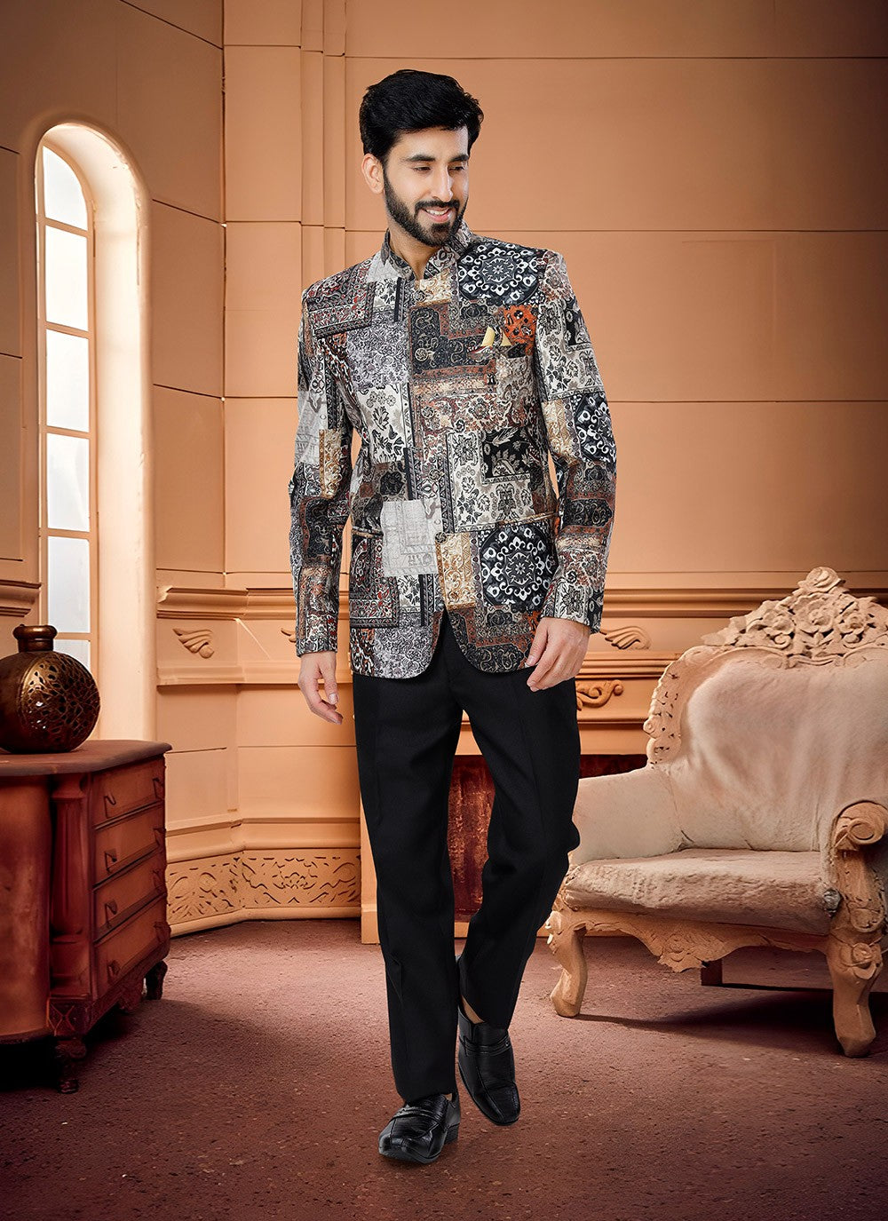 Fancy Work Satin Multi Colour Jodhpuri Suit - M4342