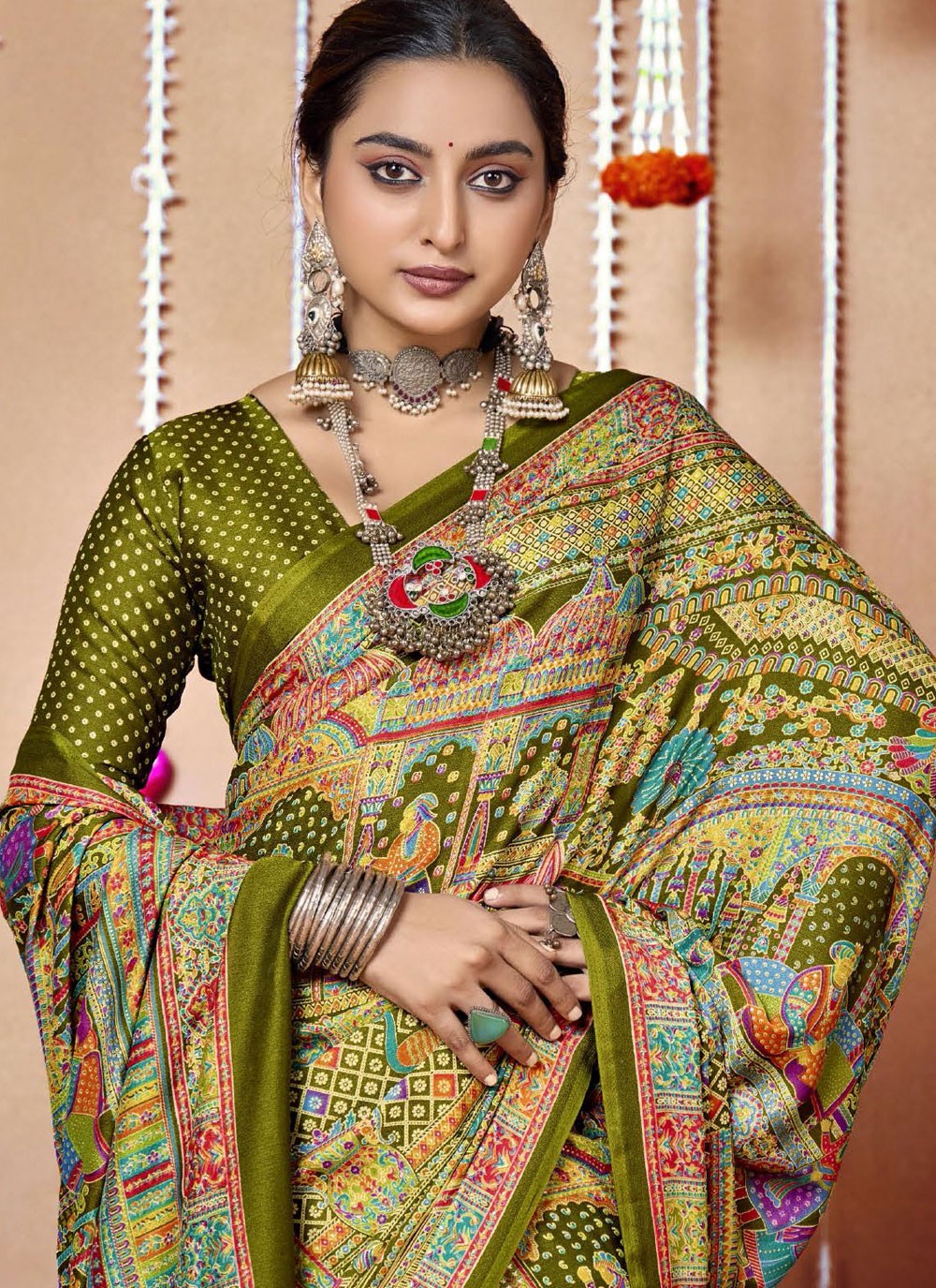 Multi Colour Faux Crepe Contemporary Saree Printed S20457