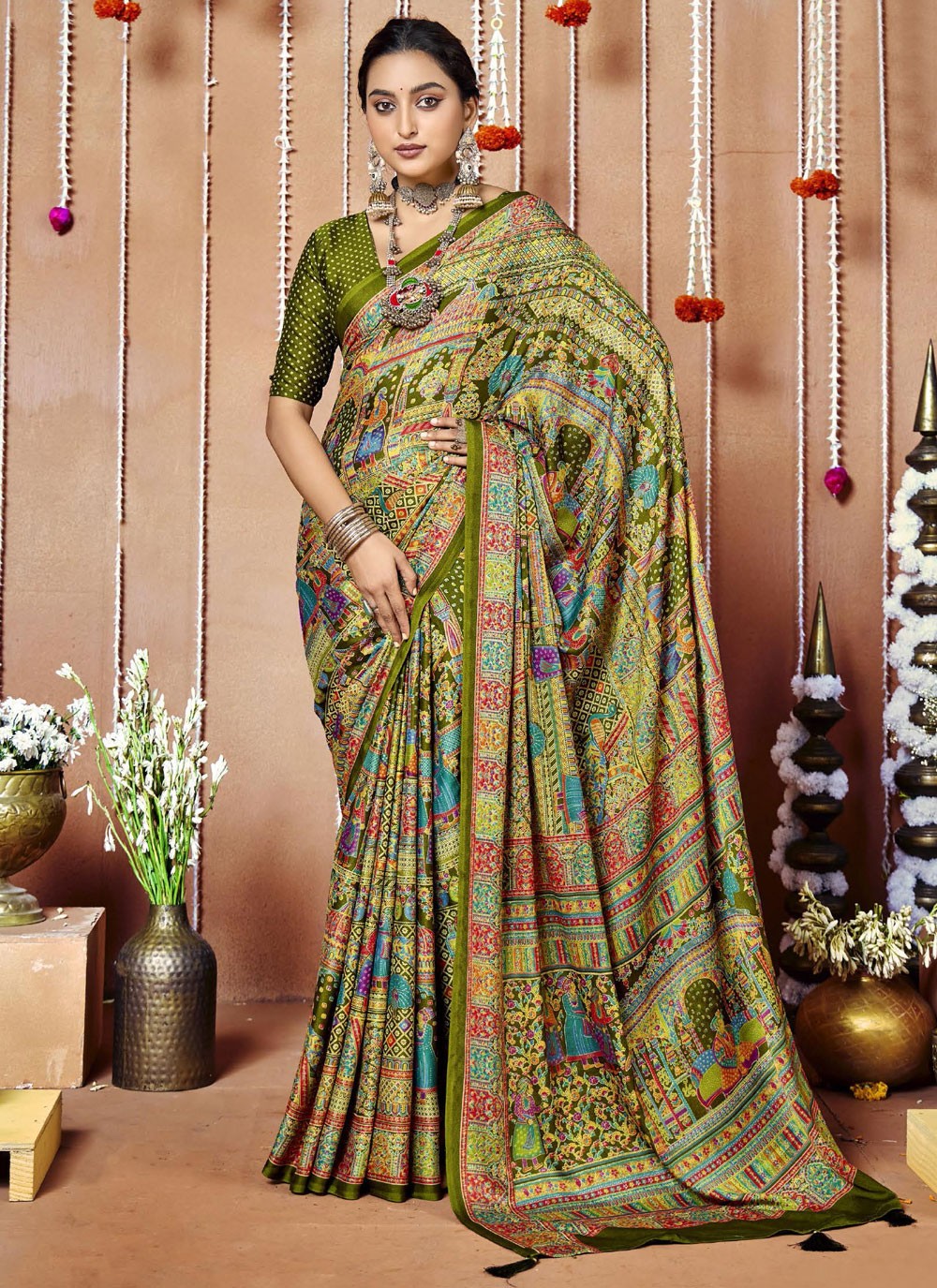 Multi Colour Faux Crepe Contemporary Saree Printed S20457