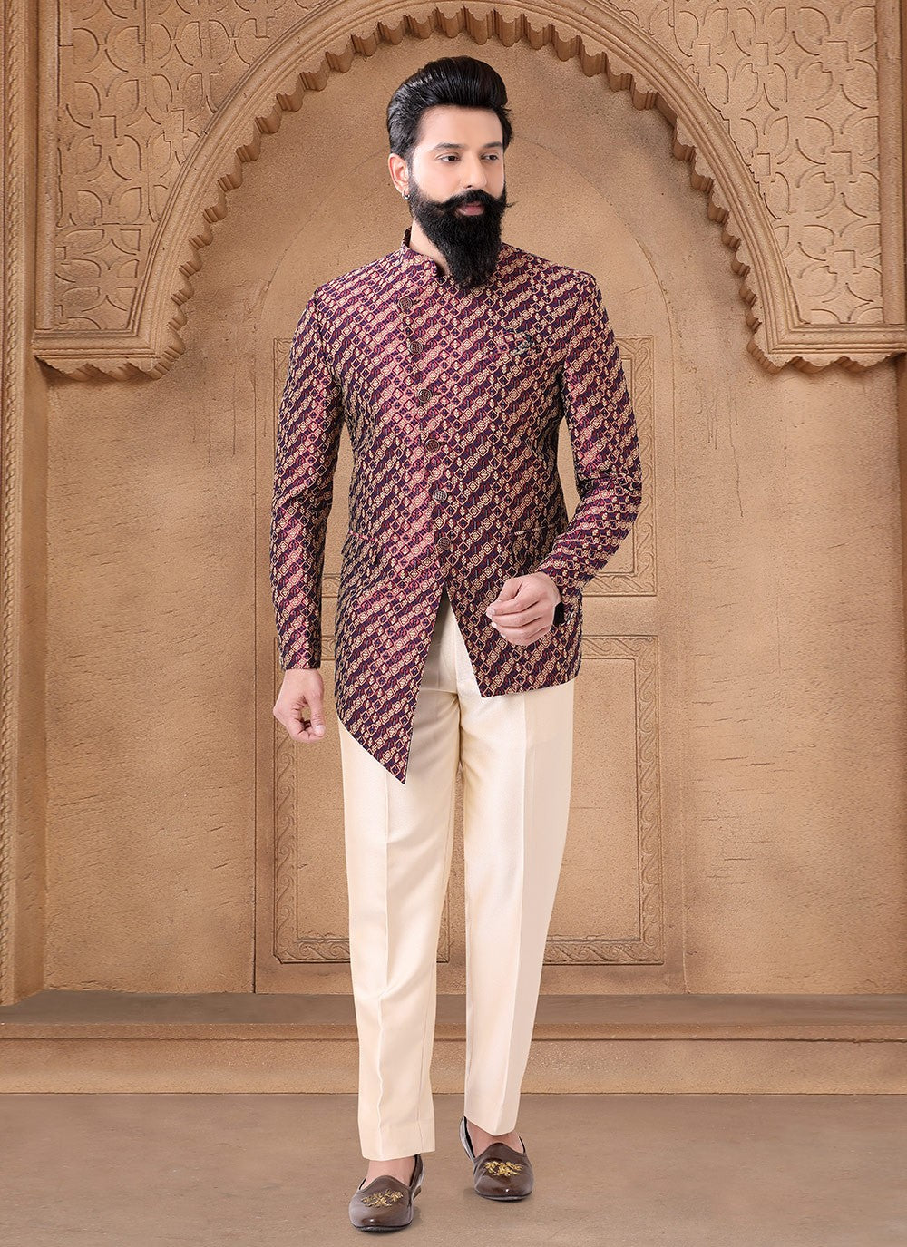 Printed Jacquard Multi Colour Jodhpuri Suit - M7628