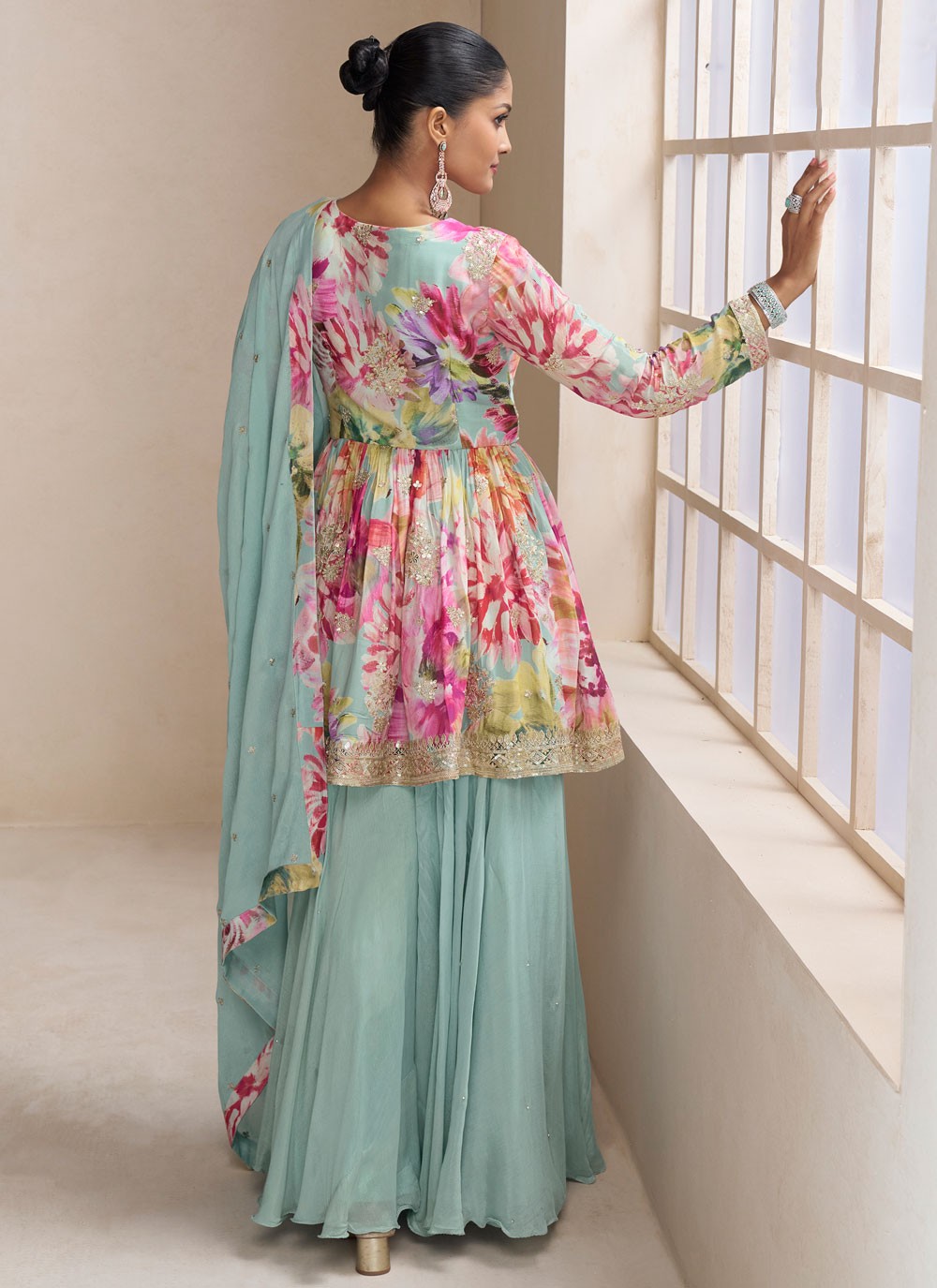 Palazzo Suit Digital Print, Embroidered Multi Colour T8826