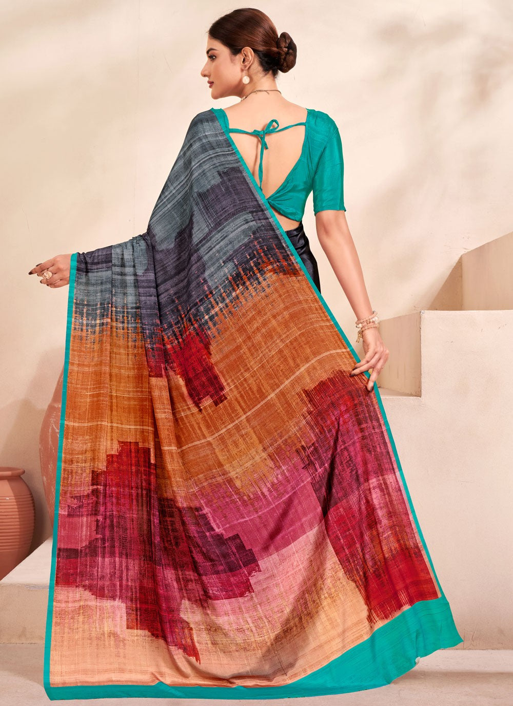 Classic Digital Print Crepe Silk Saree - S7514
