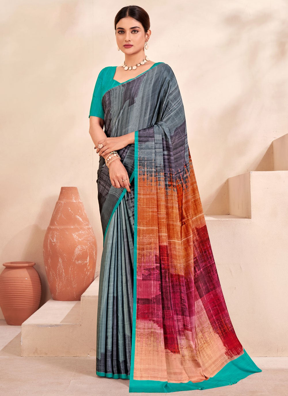 Classic Digital Print Crepe Silk Saree - S7514
