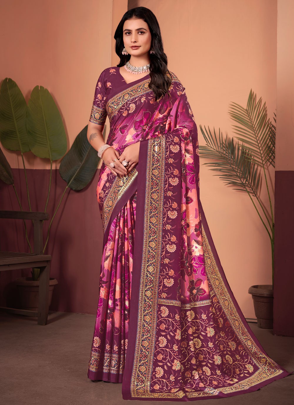 Floral Printed Silk Multi Colour Saree S13989