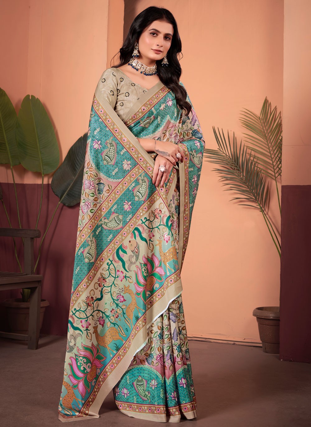Floral Printed Silk Multi Colour Saree S13986
