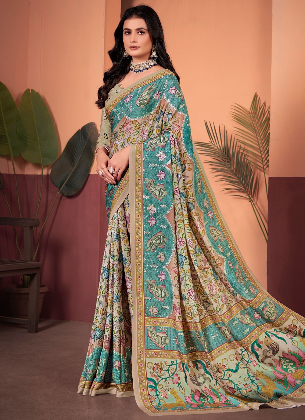 Floral Printed Silk Multi Colour Saree S13749